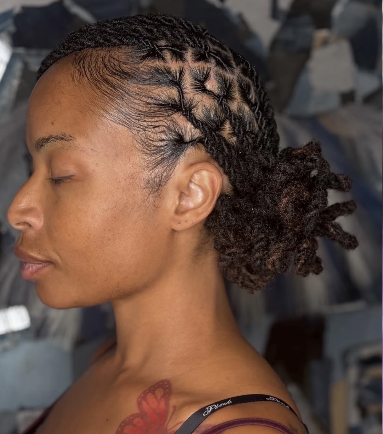 Finished twisted loc style shown from the side
